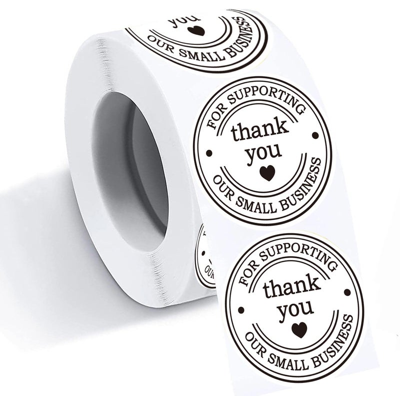 Well Tile 1.5" Round Thank You Stickers - Printed Thank You for Supporting Our Small Business Stickers with Hearts - 500 Thank You Labels Per Roll - Image 1